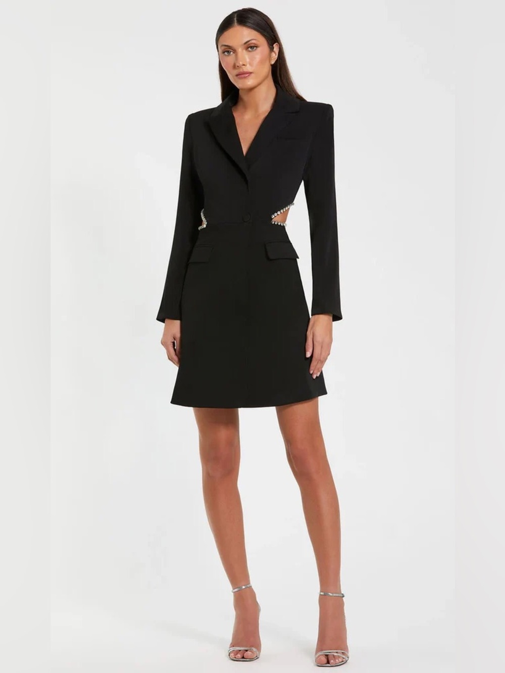 Mac Duggal Black Crystal-Trim Blazer Dress